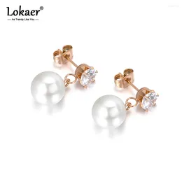 أقراط مسمار Lokaer محاكاة اللؤلؤة 6 مخلب كريستال الصلب المقاوم للصدأ للنساء المجوهرات Bijoux Brincos Pendientes Mujer E18053