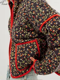Kadın Ceketleri Çiçek Kalın Ceket Kadınlar Baskı Patchwork Sıcak Cep Kadın Pamuk Ceket 2024 Sonbahar Kış Moda Gevşek Lady