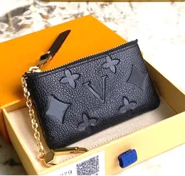مع صندوق Box Key Pouch Pu Leather Basers Pres Cles Designer Fashion Womens Mens Key Ring Card Card Coin Coin Mini Wallet Charm Brown Canvas 2024New