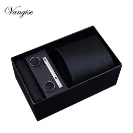 Fashion 7.5-8 cm Wide Tie Sets Black blue red Mens Neck Tie Hankerchiefs Cufflinks clip Box wedding gift silk handmade 240119