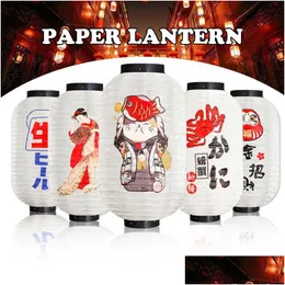 Party Decoration Retro Japanese Style Hanging Lantern Lucky Cat Printed Sashimi Sushi Pub Bistro Restaurant Izakaya Decor Silk Waterpr Dhn25