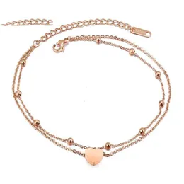 Fußkettchen Kongmoon Herz Charm Winzige Kugel Rosévergoldet Damen Fußschmuck Doppelschichtiger Edelstahl Verstellbares Fußkettchen-Armband Dr Dhnti