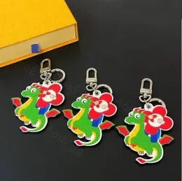 Cute cartoon dinosaur keychain New Year gifts charm Keychains Fashion Bag Pendant metal Leather keychain for Men Women Designer Keychains Car key chain Key ring+box