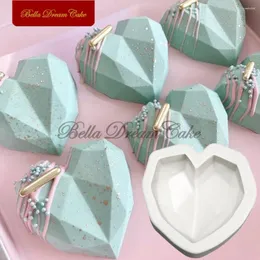 Moldes de cozimento 3d diamante coração molde de silicone dia dos namorados fondant molde de chocolate diy modelo de argila ferramentas de decoração de bolo acessórios