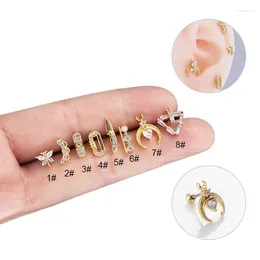 Brincos de parafuso prisioneiro 1 peça 20g piercing brinco de aço inoxidável para mulheres 2024 moda jóias punhos de orelha zircão pequena faca de libélula