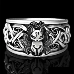 Bandringe Gothic Ring Vintage Fine Silber Farbe Nine Tailed Fox für Frauen Männer Steampunk Party Halloween Schmuck Drop Lieferung Schmuck Dhzfc