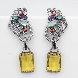 Dangle Earrings Zircon Yellow For Women Luxury Jewelry Evening Party Glaring Square Hanging Wedding Bride Gift