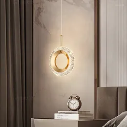 펜던트 램프 북유럽 반지 LED 수정 램프 실내 매달이 방 장식 침대 옆 침실 생활 현대 샹들리에