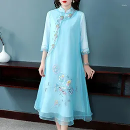 Etnik Giyim Nakış Cheongsam Geleneksel Robe Orientale Vestido Chino Mujer Pembe Çinli Elbise Qipao Kadınlar Hanfu Eleganti