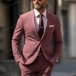 Pink Men Business Suit Groom Groomsman Tuxedos Prom Wedding Party Formal 2 Piece Set Jacket and Pants 240201
