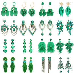 Dangle Earrings Green Resin Petals Crystal Glass For Women 2024 Luxury Vintage Tassel Design Fashion Pendant Statement Jewelry