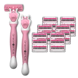 Бритвы DreamGenius для женщин, бреющиеся, с 6 лезвиями, 2 рукоятками и 19 стержнями, недорогой набор для бритья, нескользящая дорожная сумка, розовый