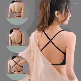 Reggiseni Bellissimo reggiseno posteriore per le donne Sottile estate Seni piccoli Push-up Senza bordi Può essere indossato all'esterno Senza schienale Seta di ghiaccio senza cuciture