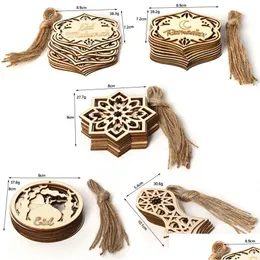 Altre forniture per feste festive Ramadan Ciondolo in legno 10 pezzi / set Pendenti in legno Eid Mubarak Al-Fitr Decorazione Hajj Party Appeso Suppli Dh8Ji