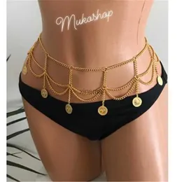 Andere Schmucksets Boho Multi-Level Gold Farbe Münze Anhänger Taille Kette für Frauen Modeschmuck Gürtel Körperketten Party Geschenk Schmuck YQ240204