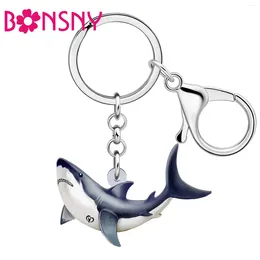 سلاسل المفاتيح Bonsny Acrylic Ocean Big Shark Key Cains Fish Ring Propack Car Charms Moder