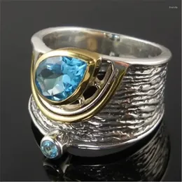 Cluster Rings Vintage Design Women Finger Cocktail Party Blue Water Drop Stone Noble Retro Large Accessories Anillo