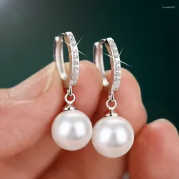 Dangle Earrings Jewelrytop Freshwater Pearl 925 Sterling Silver Crystal Jewelry for Wemon Wedding Gift Party Classic