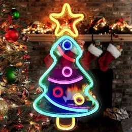 Night Lights Christmas Tree Neon Sign Light Wall Decor Art LED Lamp Home Decoration Bedroom Santa Claus Children Baby Gift
