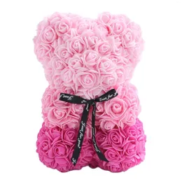 Flores decorativas 25 cm Teddy Rose BearArtificial PE Flower Bear para presentes de dia dos namorados