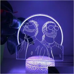 Annan heminredning 3D LED Night Light French Rap Group Pnl Home Decor Bedroom Cartoon Tabell 16Color byte Lamp för fans Drop de DH9JL