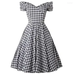 Vestidos de festa retro vintage 50s rockabilly vestido casual fora do ombro preto xadrez estilo inglaterra pin up roupas femininas