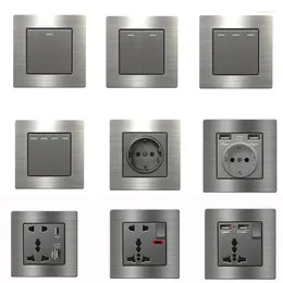 Smart Home Control Metal Grey Eu Wall Light Switch Stainless Steel Universal Usb Rechargeable Electrical Socket 220V Dimmer Speed