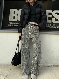 Pantaloni larghi larghi a vita alta del leopardo di modo dell'annata Jean Y2k femminile 2024 pantaloni hip-hop della molla della signora 240127