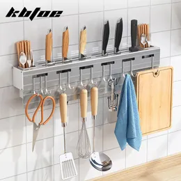 Space Aluminium Knife Holder Kitchen Multifunktionell hylla Väggmonterade pinnar Bur Kniv Integrerad arrangör Storage Rack 240118