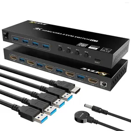 컴퓨터 케이블 4 포트 지원 USB 3.0 kVM 스위치 허브 HDR EDID HDMI in 1 out 및 키보드 마우스 인쇄용