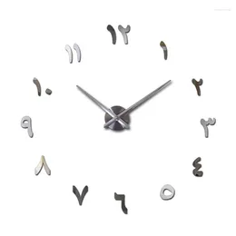 壁の時計はミラー効果モダンスタイルの静物DIYデジタルリビングルームステッカーホームデコレーションクォーツビッグウォッチクロック