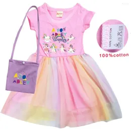 Kleidung Sets 2024 Nette A für ADLEY Kleidung Mädchen Sommer Prinzessin Kleider Kinder Baumwolle Kurzarm Hochzeit Party Kinder Vestidos