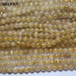 Loose Gemstones Meihan Natural Golden Rutilated Quartz Smooth Round Beads For Jewelry Making Design Fashion Stone