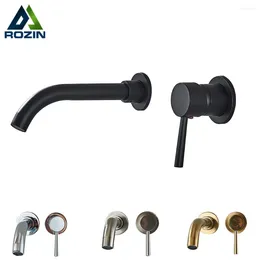 Rubinetti per lavandino del bagno Rubinetto per lavabo nero Montaggio a parete Oro Girevole a 360 ° Miscelatore acqua fredda incorporato Gru a doppio foro