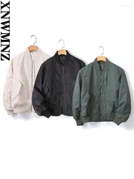 Kvinnorjackor xnwmnz Autumn Winter Fashion Pocket Jacket Retro Långärmad dragkedja Bomber Basic Ytterkläder