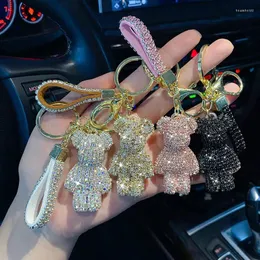 Keychains Cute Rhinestone Bear Keychain Woman Keyring For Car Key Cartoon Mouse Women Bag Pendant Luxury Holder Chain Lovers Girl Gift