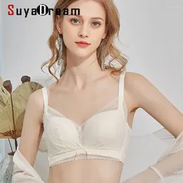 Bras Suyadream Women 3/4 Cups Lace Silk Lining Wire Free Padding French Style Bra 2024 BLACK