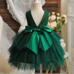 Girl Dresses 2-6T Toddler Baby Birthday Princess Dress Girls Lace Flower V-Back Evening Party Costume Babi Fluffy Bow Casual Clothes