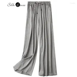 Women's Pants Spring/Summer 2024 Heavyweight Silk Loose Straight Sleeve Casual Elastic Waist Fashion Solid Color