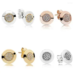 Studörhängen Autentisk 925 Sterling Silver Sparkling Rose Pan Logo med Crystal For Women Wedding Present Fashion Jewelry