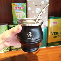 Teware Setleri 1 Set/Lot Gaucho Yerba Mate Gurds Kupası Paslanmaz 6 oz Çıkarılabilir Filtre Saman Temizleme Fırçası