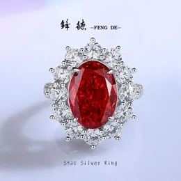 Band Rings 2024 Ny S925 Sterling Silver Ring Chinese Red High Carbon Diamond Ring Womens Light Luxury Temperament Style BM73