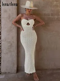 Casual Kleider Hawthaw Frauen 2024 Sommer Party Club Gestrickte Bodycon Streetwear Strand Urlaub Weißes Langes Kleid Großhandel Artikel Für Business