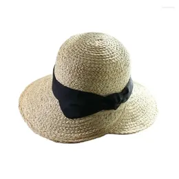 Wide Brim Hats 202410-2508840 CLASSICsummer Handmade Raffia Grass Bowknot Split Lady Sun Cap Women Leisure Holiday Beach Hat