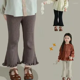 Trousers Children Pants 2024 Autumn Fashion Girl's 3-color Pit Bell Bottoms Folds Leggings Casual