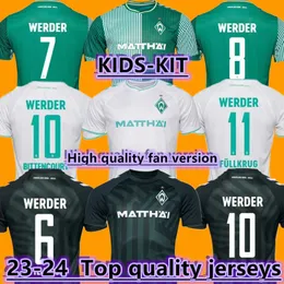 2023 2024 Werder Bremen Özel Futbol Forması Marvin Ducksch Leonardo Bittencourt Siyah Yeşil 23 24 Friedl Pieper Erkekler Futbol Gömlekleri Üst Tayland Kaliteli Çocuk Kiti