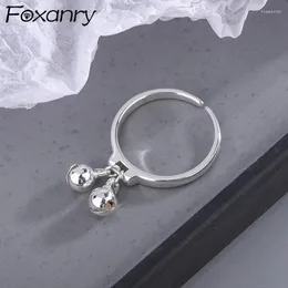 Cluster Rings Foxanry Silver Color for Women Trendy Elegant Charming Hollow Smooth Bells Pendant Party Jewelry Lover Presents