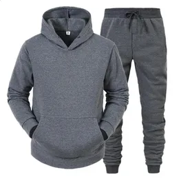 Casual Solid Color Tracksuit for Men pullover z kapturem i sznurka