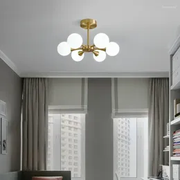 Lampadari Decorazione Asta di rame Palla di vetro Appeso Casa Cenare Lampade Nordic LED Lampadario Sala studio Camera da letto Corridoio Soffitto