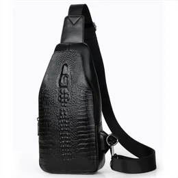 New Men Chest Bag Messenger Bag Leather USB Charging Chest Pack Alligator Casual Crossbody Bag Male Crocodile Pattern Sling Bags203Z